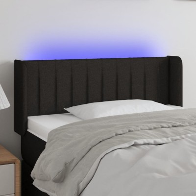vidaXL Tăblie de pat cu LED, negru, 93x16x78/88 cm, textil 3123458 foto