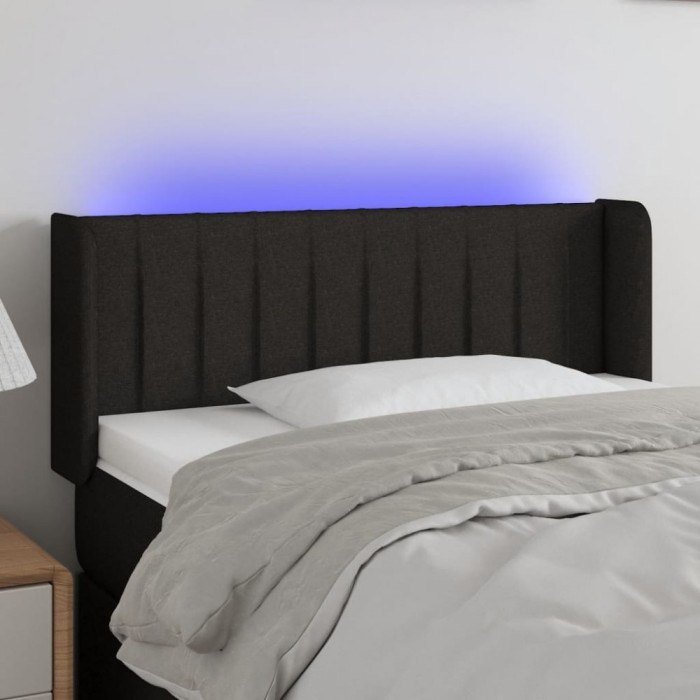 vidaXL Tăblie de pat cu LED, negru, 93x16x78/88 cm, textil 3123458