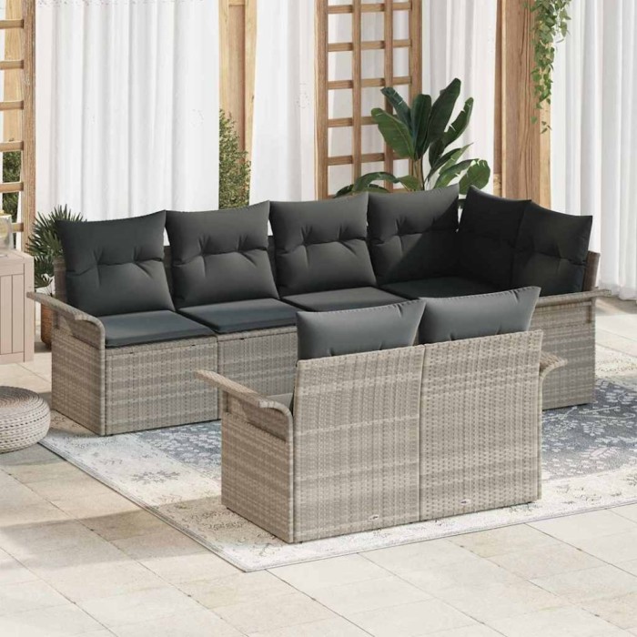vidaXL Set de canapele pentru grădină 7 pcs Gri deschis Rattan poli 3354071