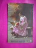 HOPCT 12122 ANUL 1920 -FELICITARE VECHE -FEMEI FRUMOASE -FRANTA -EUROPA - -ROMANTICA- -CIRCULATA