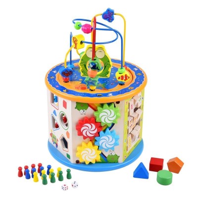 Cub activitati educative copii, 8 in 1, ceas, labirinturi, abac, forme foto