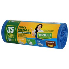 Saci menajeri / gunoi Brilli, pentru colectare selectiva, super rezistenti, albastru, 35L, 15 buc foto