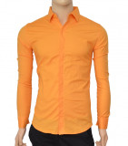 Camasa Slim Fit orange casual-eleganta, nasturi ascunsi - Camasa orange barbati, L, M, S, XL, Maneca lunga