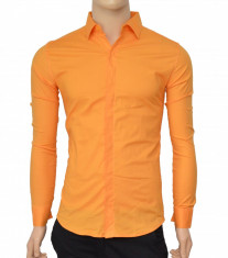 Camasa Slim Fit orange casual-eleganta, nasturi ascunsi - Camasa orange barbati foto