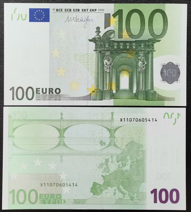 SV * EUROPA 100 EURO 2002 * semnat Mario Dragi, Min. Finanțelor UE * AUNC+++