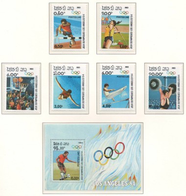 Laos 1983 Mi 618/23 + bl 92 MNH - JO de vara din 1984, Los Angeles foto