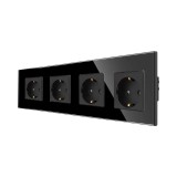 Priza schuko cvadrupla Luxion LX-4MP010G-B, incastrat, contact de protectie, rama din sticla inclusa, negru
