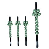 Cumpara ieftin Set 4 clame par verde deschis 5 x 1 cm cu pietre decorative, design floral elegant, accesorii pentru fixare suvite, coc si aranjarea coafurii