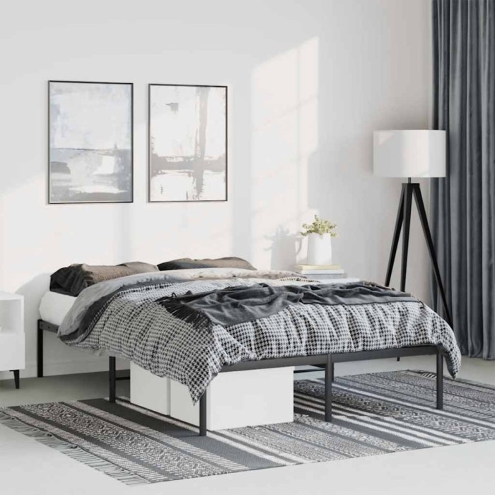vidaXL Cadru pat metalic, negru, 135x190 cm