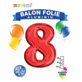 Balon, folie aluminiu, rosu, cifra 8, 81 cm, China