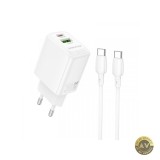 Incarcator Retea Cu Cablu USB-C Borofone BN29 Fuente 30W 3A 1 x USB-A - 1 x USB-C Alb