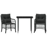 Cumpara ieftin Set bistro cu perne, 3 piese, negru, poliratan