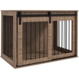 PawHut Căsuță Multifuncțională pentru C&acirc;ini Mari, Culcuș pentru C&acirc;ini cu Ușă Culisantă, 98x58x61 cm, Maro | Aosom Romania