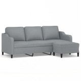 Canapea cu 3 locuri si taburet, gri deschis, 180 cm, textil