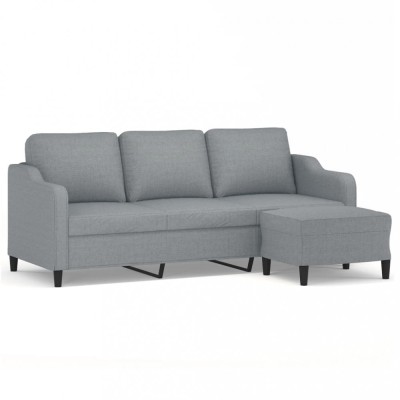 Canapea cu 3 locuri si taburet, gri deschis, 180 cm, textil foto