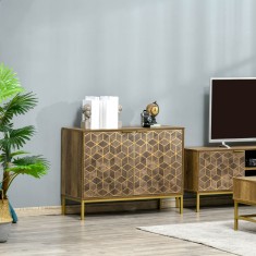 Dulap de decor modern HOMCOM, bufet de depozitare cu 2 usi si picioare din otel auriu, pentru living, sufragerie foto