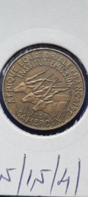 CAMERUN 5 FRANCS 1958 ANTILOPE RAR AUNC foto