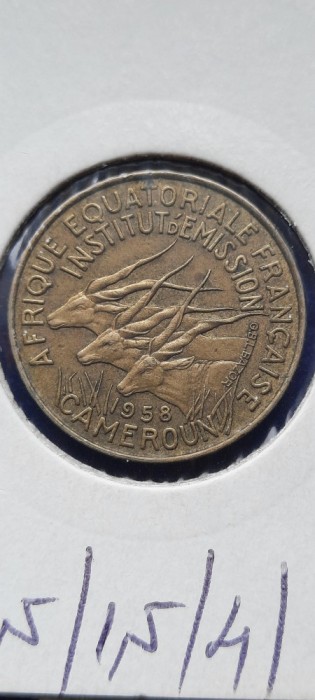 CAMERUN 5 FRANCS 1958 ANTILOPE RAR AUNC