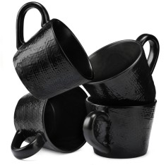 Set 4 Cani Navaris Linen Artisan, 350ml, 4 piese, negru, ceramica, NAV001WX8DR029C