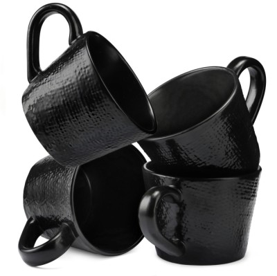 Set 4 Cani Navaris Linen Artisan, 350ml, 4 piese, negru, ceramica, NAV001WX8DR029C foto