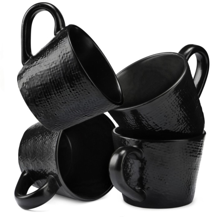 Set 4 Cani Navaris Linen Artisan, 350ml, 4 piese, negru, ceramica, NAV001WX8DR029C