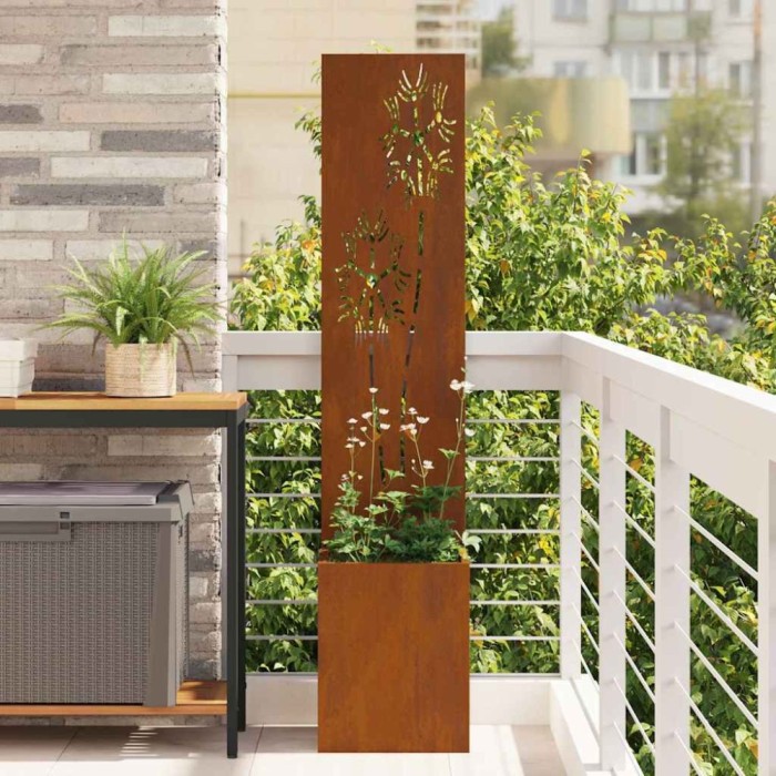 Ghiveci de Grădină cu Panou Decorativ Ruginit 32 x 140 cm