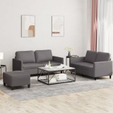 vidaXL Set de canapele cu perne, 3 piese, gri, piele ecologică