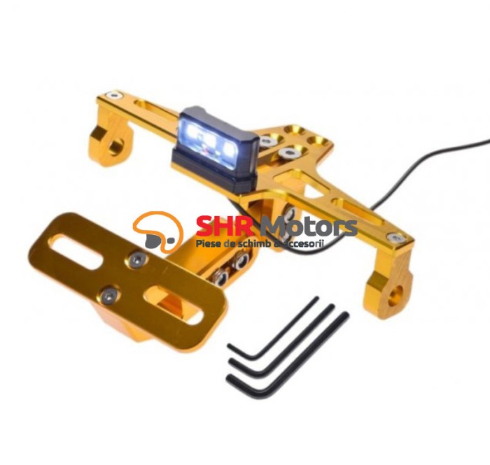 Suport numar moto aluminiu reglabil cu iluminare galben