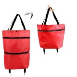 Geanta pliabila, flippy, 2 in 1, carucior cu roti, pentru cumparaturi, 19 l, rosu, plastic, 39 x 46 x 12 cm