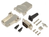 Conector D-Sub 9 PIN Tată Lipire pe Cablu Negru Set Complet