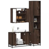 Cumpara ieftin Set mobilier de baie, 3 piese, stejar maro, lemn prelucrat
