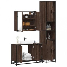 vidaXL Set mobilier de baie, 3 piese, stejar maro, lemn prelucrat 3301074