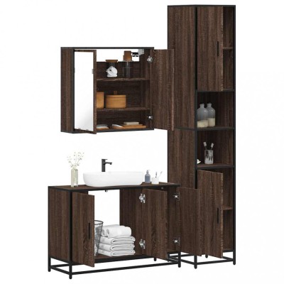 vidaXL Set mobilier de baie, 3 piese, stejar maro, lemn prelucrat 3301074 foto