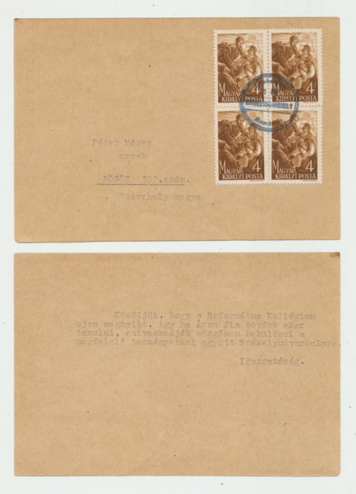 Ardealul de Nord 1944-45 Odorhei carte postala cu stampila valorica de 1 pengo