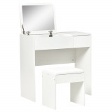 Cumpara ieftin HOMCOM Set Mobilier pentru Toaletă cu Oglindă, Taburet și Sertar, Design Elegant, Masa Consola Alb | Aosom Romania