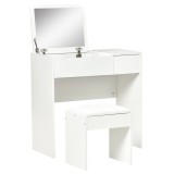 HOMCOM Set Mobilier pentru Toaletă cu Oglindă, Taburet și Sertar, Design Elegant, Masa Consola Alb | Aosom Romania