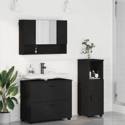 vidaXL Set de mobilier pentru baie 3 pcs Negru 76.5 x 35 x 64 cm 3393024 foto