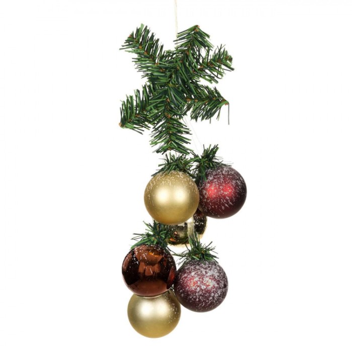 Ghirlandă Decorativă Crăciun, Model 6 Globuri, Culori Bej și Bronz, 38 cm, Plastic