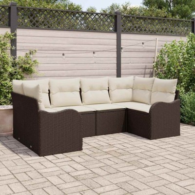 vidaXL Set de canapele pentru grădină 6 pcs Maro și alb Rattan poli foto