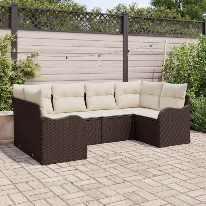 vidaXL Set de canapele pentru grădină 6 pcs Maro și alb Rattan poli