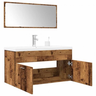 Set mobilier de baie, 3 piese, lemn vechi, lemn prelucrat foto