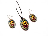 set bijuterii lemn cu flori 40335