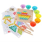 Puzzle cu bile Leziter din lemn, joc educativ Montessori, 2 in 1, curcubeu, 3+ ani