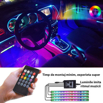 Banda 36 LED auto, lumini ambientale, telecomanda, jocuri de lumini, kit complet foto