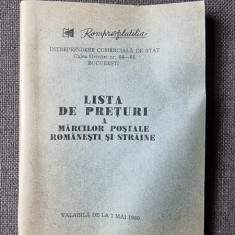 LISTA DE PRETURI A MARCILOR POSTALE ROMANESTI SI STRAINE VALABILA DE LA 1 MAI 1980