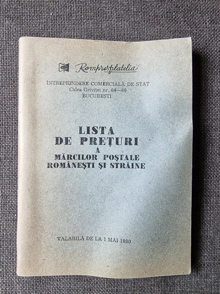 LISTA DE PRETURI A MARCILOR POSTALE ROMANESTI SI STRAINE VALABILA DE LA 1 MAI 1980