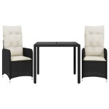 Cumpara ieftin Set bistro de gradina cu perne, 3 piese, negru, poliratan
