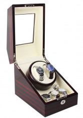 Cutie pentru intors ceasuri automatice iUni Watch Winder 2 + 3 spatii depozitare, Mahon-Crem foto