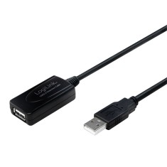 CABLU USB LOGILINK prelungitor, USB 2.0 (T) la USB 2.0 (M), 10m, activ (permite folosirea unui cablu USB lung), negru, &quot;UA0143&quot; (timbru verde 0.08 lei