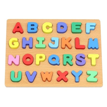 Joc puzzle alfabet din lemn pentru copii,26 litere multicolore